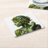 De groene dame - witte achtergrond kartonnen onderzetters (Schuin)