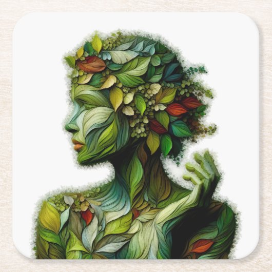 De groene dame - witte achtergrond kartonnen onderzetters (Voorkant)