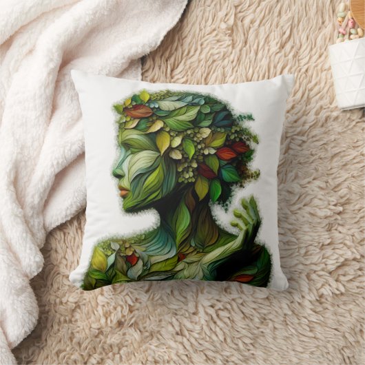 De groene dame - witte achtergrond kussen (Deken)