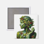 De groene dame - witte achtergrond magneet (Voorkant / Achterkant)