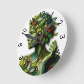 De groene dame - witte achtergrond ronde klok (Hoek)