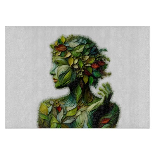 De groene dame - witte achtergrond snijplank (Voorkant)