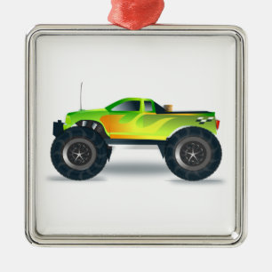 De groene die Vrachtwagen van het Monster met Metalen Ornament