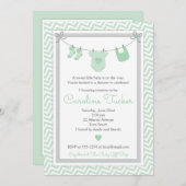 De groene en grijze Uitnodiging van het Baby showe (Voorkant / Achterkant)