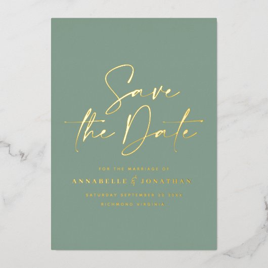 de groene folie van de manuscriptpagina bruiloft s folie uitnodiging (Voorkant)