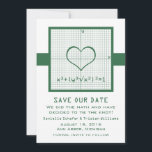 De groene Grafiek van de Wiskunde van het Hart spa Save The Date<br><div class="desc">Een paar wiskunde nerds in liefde zou het gemakkelijk vinden om te berekenen dat dit sparen de datum de voor de hand liggende oplossing zou zijn om hun bruiloft aan te kondigen. Quirky en vol nerdy charm is deze unieke Heart Wiskunde Graph Save the Date Announcement in dark green met...</div>