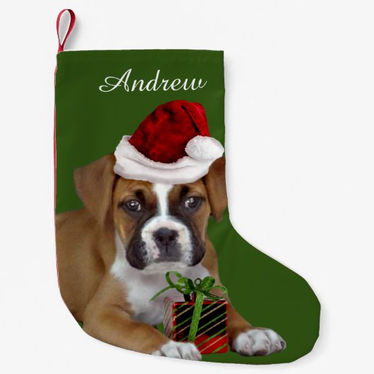 De groene kerstboxer-puppy Stocking Kleine Kerstsok (Voorkant)