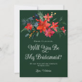 De groene kerstFloral zal je mijn Bridesmaid zijn Kaart (Voorkant)