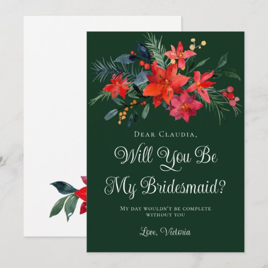 De groene kerstFloral zal je mijn Bridesmaid zijn Kaart (Voorkant / Achterkant)