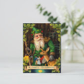De groene Kerstman in een bos met een hert Feestdagenkaart (Staand voorkant)