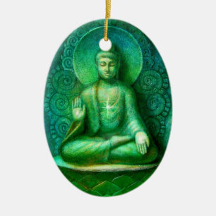 De groene kerstversiering van Boeddha Oval Keramisch Ornament