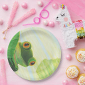 De groene kikker achter de lantaarnpaal papieren bordje (Feest)