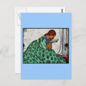 De groene Klassieke Illustratie van de Vrouw van Briefkaart (Voorkant / Achterkant)