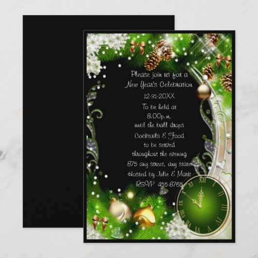 De groene klok slaat 12 nieuwjaarsfeest kaart (Voorkant / Achterkant)