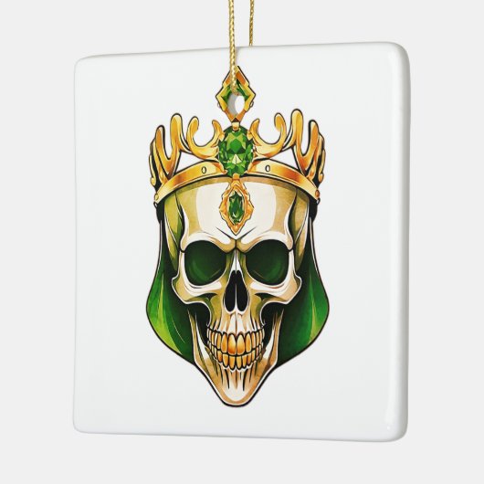 De groene koningsschedel met een juwelenkroon keramisch ornament (Links)