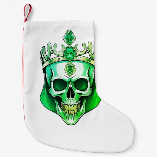 De groene koningsschedel met een juwelenkroon kleine kerstsok (Voorkant)