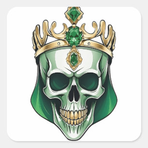 De groene koningsschedel met een juwelenkroon vierkante sticker