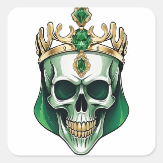 De groene koningsschedel met een juwelenkroon vierkante sticker
