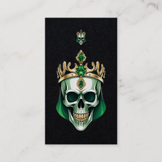 De groene koningsschedel met een juwelenkroon visitekaartje (Voorkant)