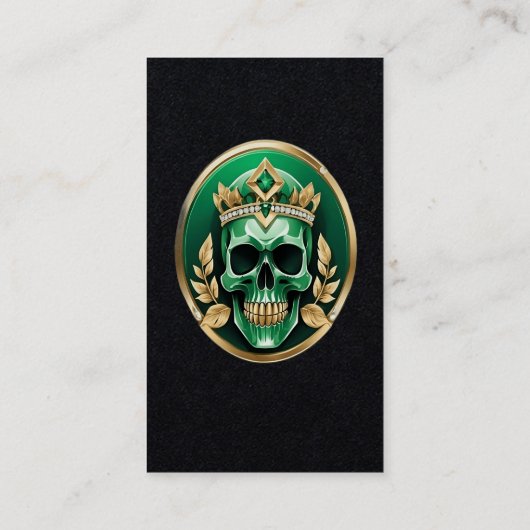 De groene koningsschedel met een juwelenkroon visitekaartje (Achterkant)