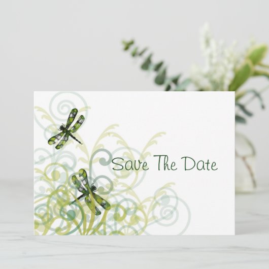 De groene libellen sparen de Datum Save The Date (Staand voorkant)