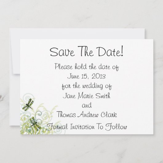 De groene libellen sparen de Datum Save The Date (Achterkant)