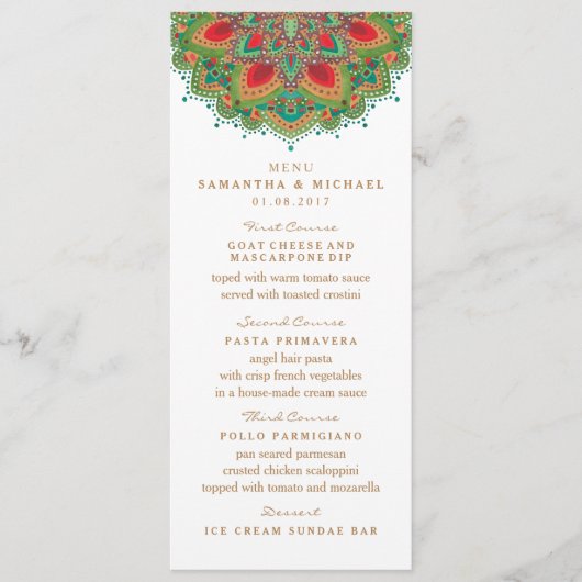 De Groene Mandala Wedding Menu Card (Voorkant)