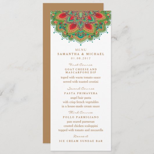 De Groene Mandala Wedding Menu Card (Voorkant / Achterkant)