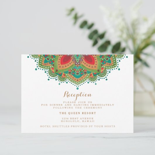 De Groene Mandala Wedding Reception Kaart (Staand voorkant)