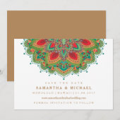 De groene Mandala Wedding Save the Date Card (Voorkant / Achterkant)