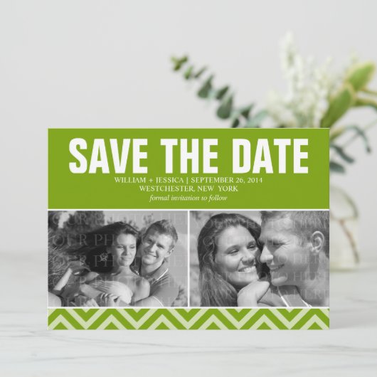 De groene Moderne Bieden sparen de Datum Save The Date (Staand voorkant)