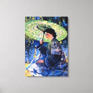 De groene parasol, een man Roos schilderij Canvas Afdruk