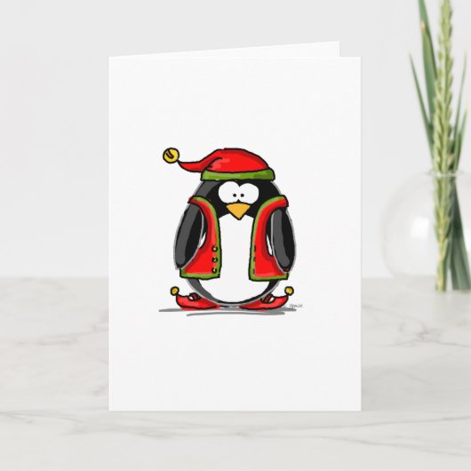 De groene Pinguïn van het Elf van Kerstmis Feestdagen Kaart (Voorkant)