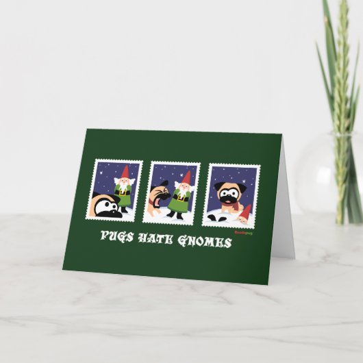 De groene Pugs Kaart van de Vakantie van de Gnomen (Voorkant)