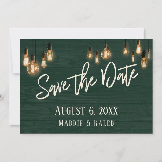 De groene Rustige Rood Edison lichten sparen de Da Save The Date (Voorkant)