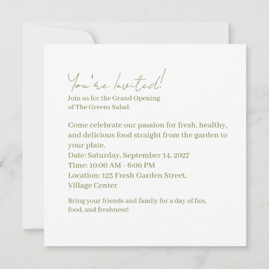 De groene salade kaart (Achterkant)