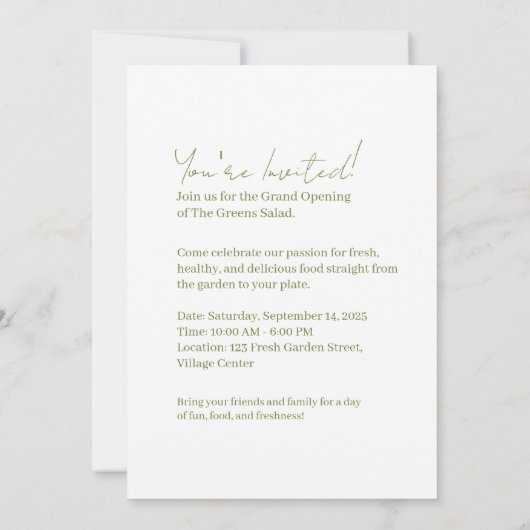 De groene salade kaart (Achterkant)