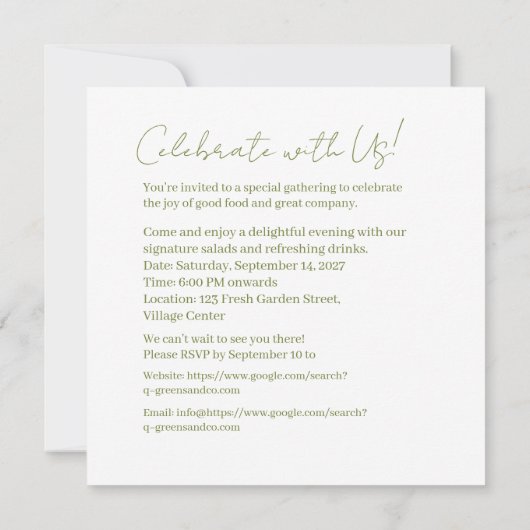 De groene salade kaart (Achterkant)