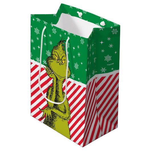 De groene sneeuwvlok van de Grinch Rood Medium Cadeauzakje (Voorkant Gekanteld)