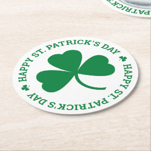De groene St. Patrick van de Klaver Gelukkige Ronde Kartonnen Onderzetter