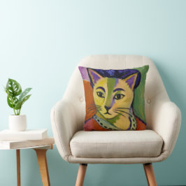 De Groene Streep Kat – Fauvistische Matisse-Geïnsp Kussen