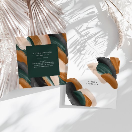 De groene terracotta abstracte waterverf moderne u vierkante visitekaartje