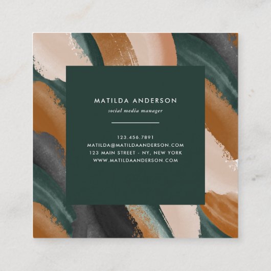 De groene terracotta abstracte waterverf moderne u vierkante visitekaartje (Achterkant)