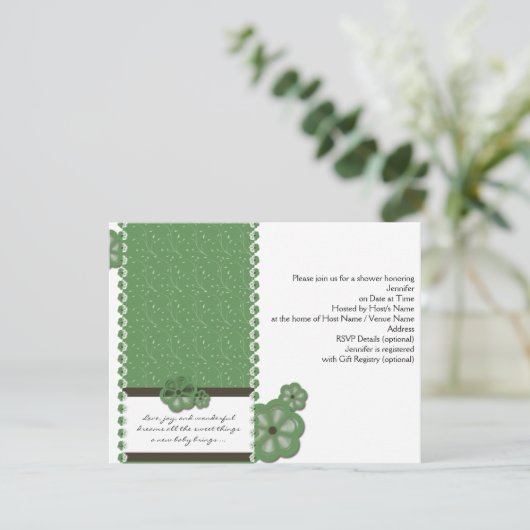 De groene Uitnodiging van het Baby shower van de (Staand voorkant)