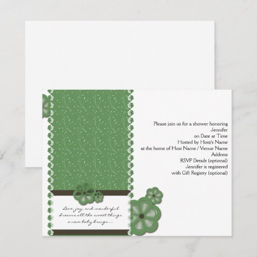 De groene Uitnodiging van het Baby shower van de (Voorkant / Achterkant)