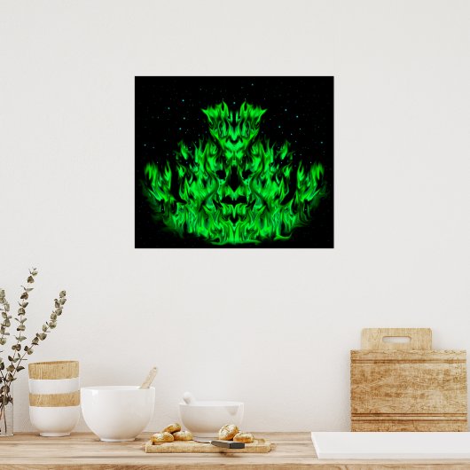 De groene Vlammonster in de Starlight Sky Poster (Keuken)