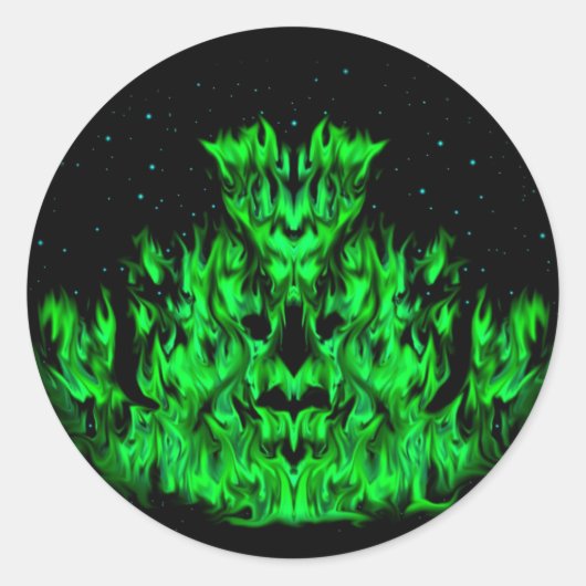 De groene Vlammonster in de Starlight Sky Ronde Sticker (Voorkant)