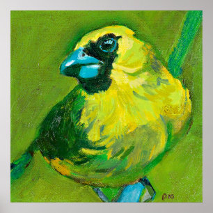 De groene vogel met de blauwe dop poster