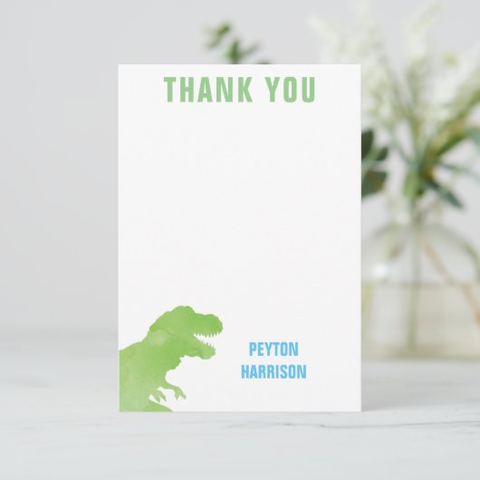 De Groene Waterverf Dinosaur Persoonlijk Dank u Bedankkaart (Staand voorkant)