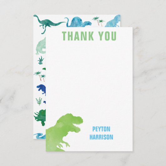 De Groene Waterverf Dinosaur Persoonlijk Dank u Bedankkaart (Voorkant / Achterkant)
